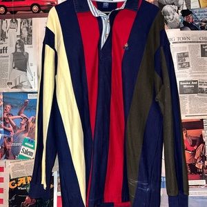 Vintage 90s colorblock stripes long sleeve polo shirt